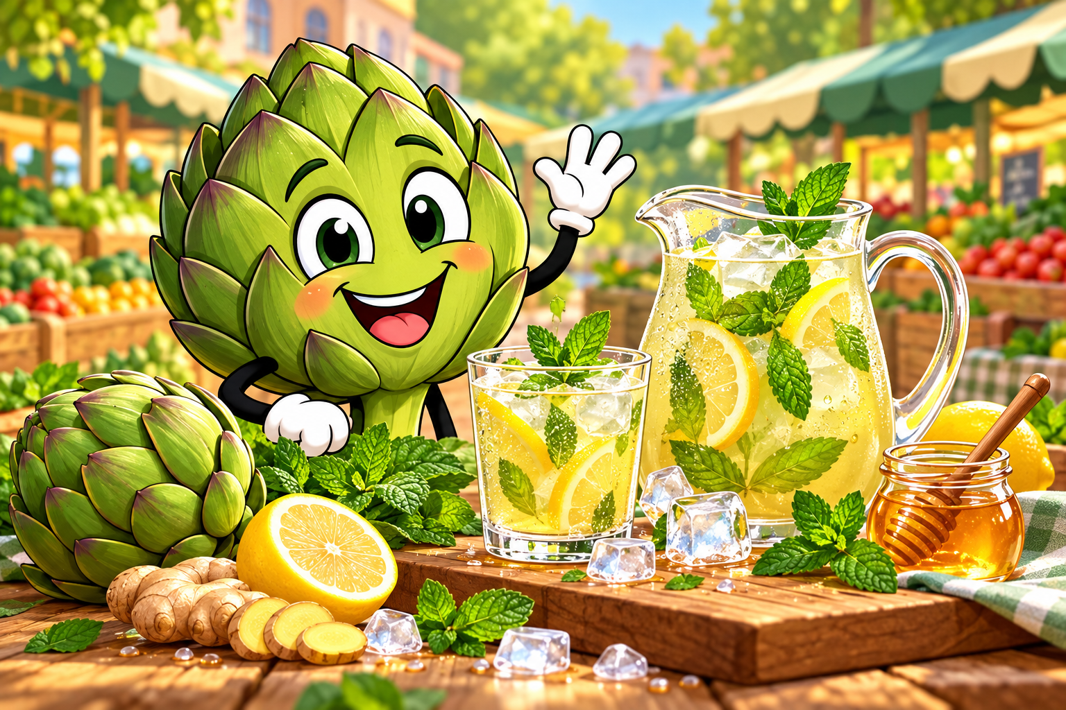 Artie the Artichoke with his chilled lemon mint refresher