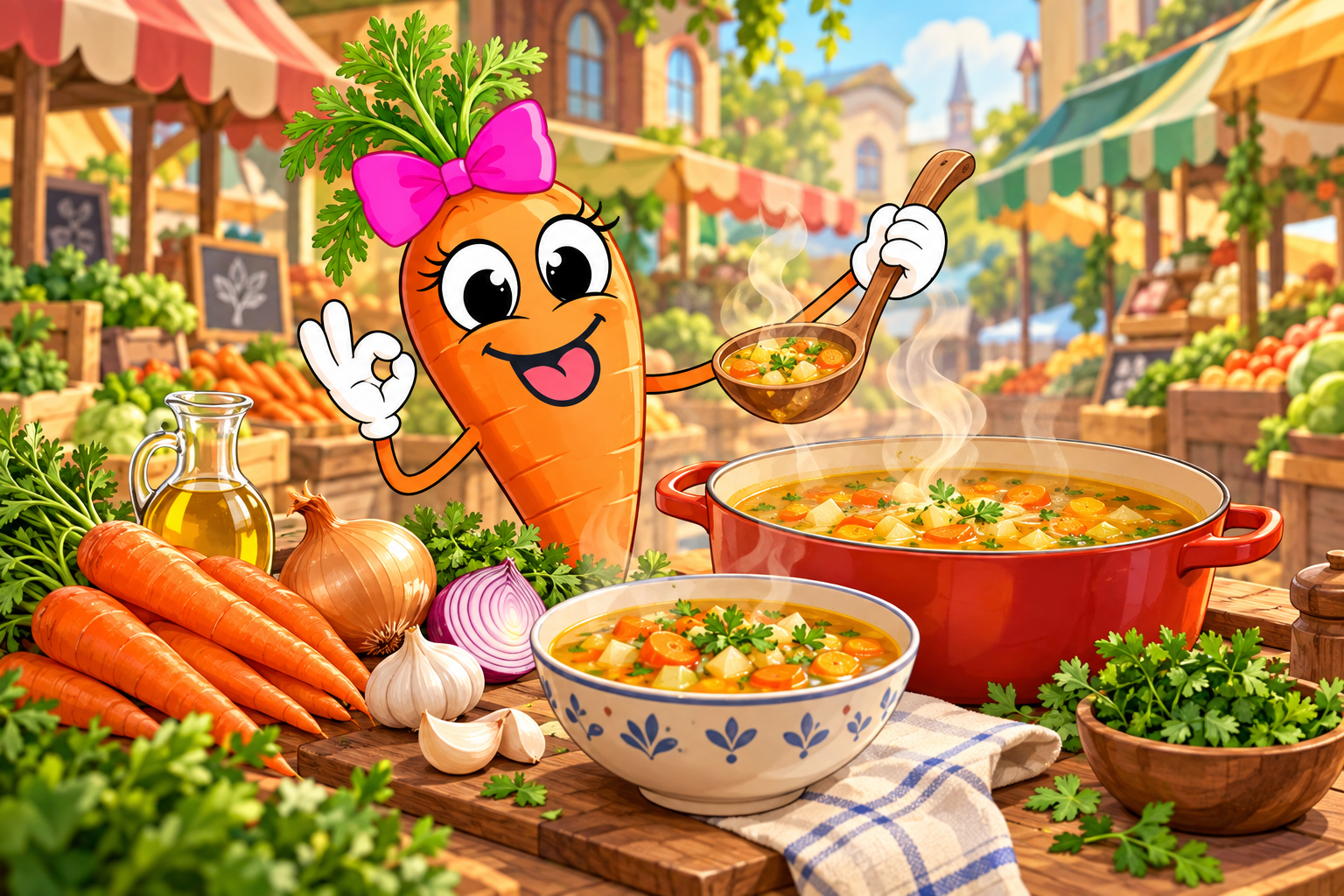 Carry the Carrot serving her special carrot soup in the market